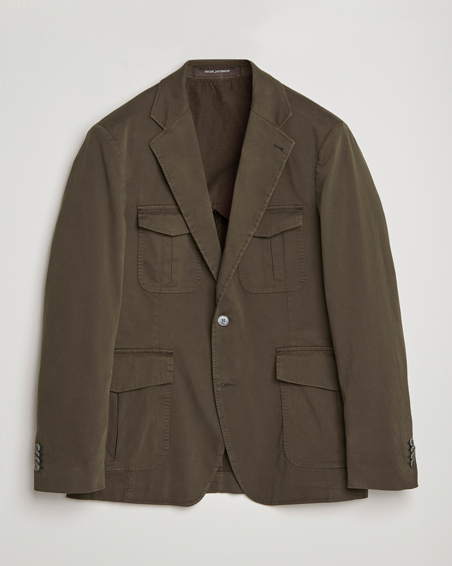 Uomini | Blazers | Oscar Jacobson | Friso Cotton Safari Blazer Dark Green
