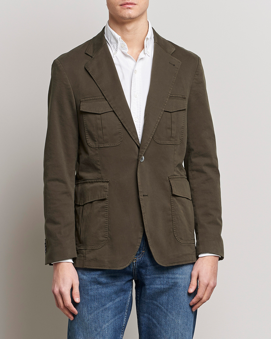 Uomini | Blazers | Oscar Jacobson | Friso Cotton Safari Blazer Dark Green
