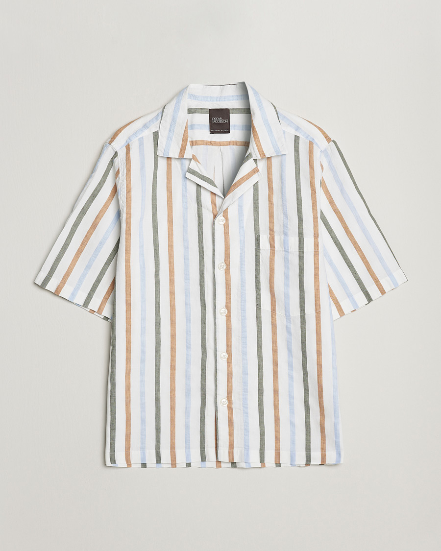 Uomini | Camicie | Oscar Jacobson | Cuban Short Sleeve Multi Stripe Shirt White