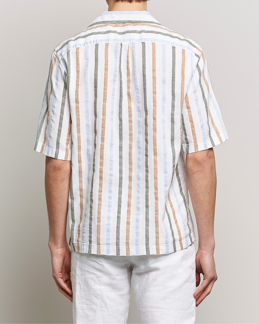 Uomini | Camicie | Oscar Jacobson | Cuban Short Sleeve Multi Stripe Shirt White