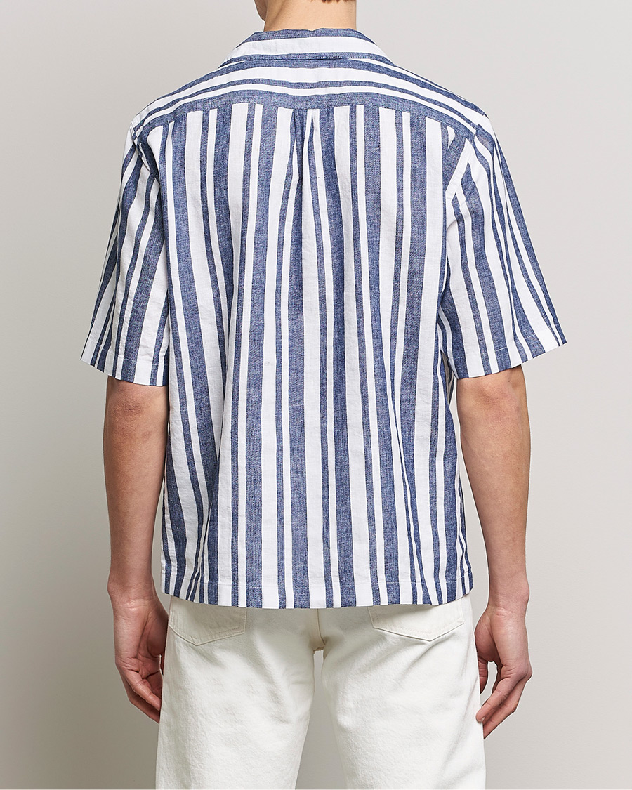 Uomini | Camicie | Oscar Jacobson | Cuban Short Sleeve Riviera Stripe Shirt White