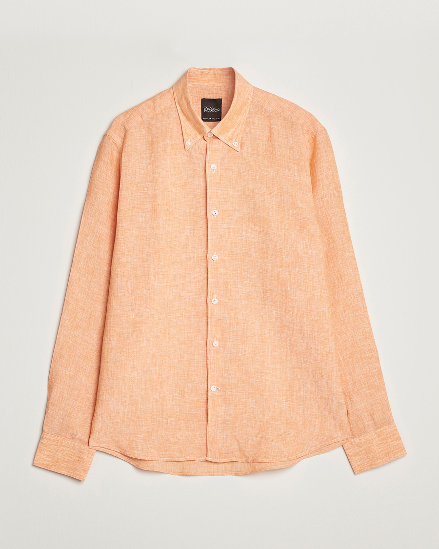 Uomini | Camicie | Oscar Jacobson | Regular Fit Button Down Linen Shirt Orange