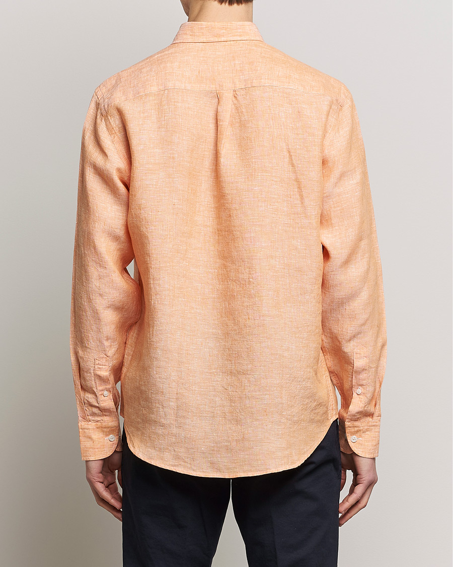 Uomini | Camicie | Oscar Jacobson | Regular Fit Button Down Linen Shirt Orange