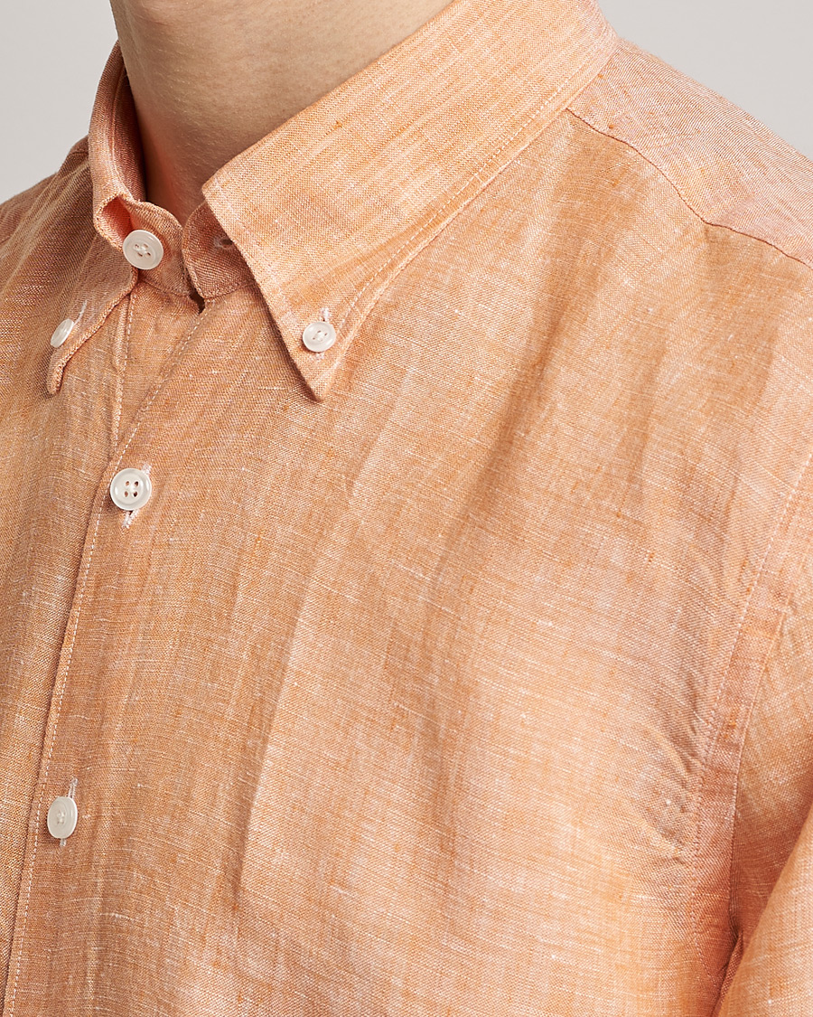 Uomini | Camicie | Oscar Jacobson | Regular Fit Button Down Linen Shirt Orange