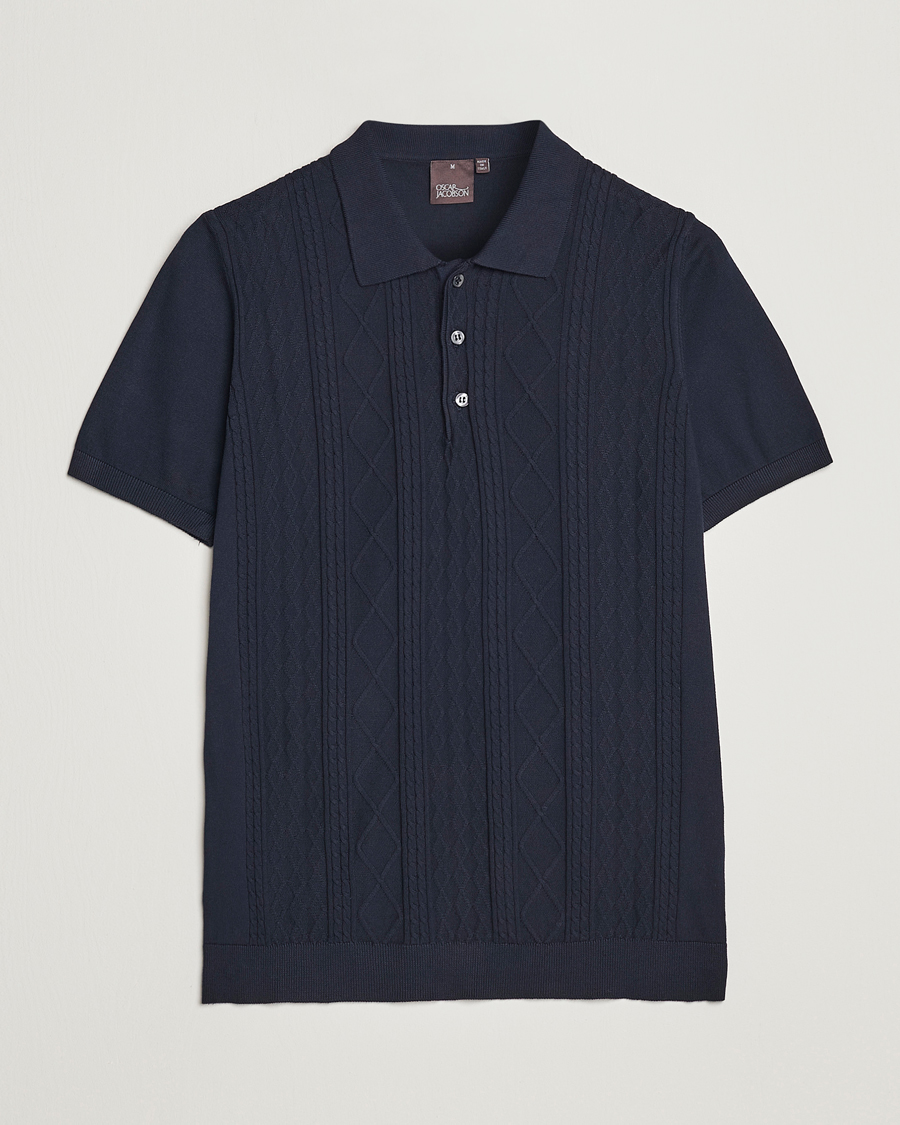 Uomini | Polo | Oscar Jacobson | Bard Short Sleeve Structured Cotton Polo Navy