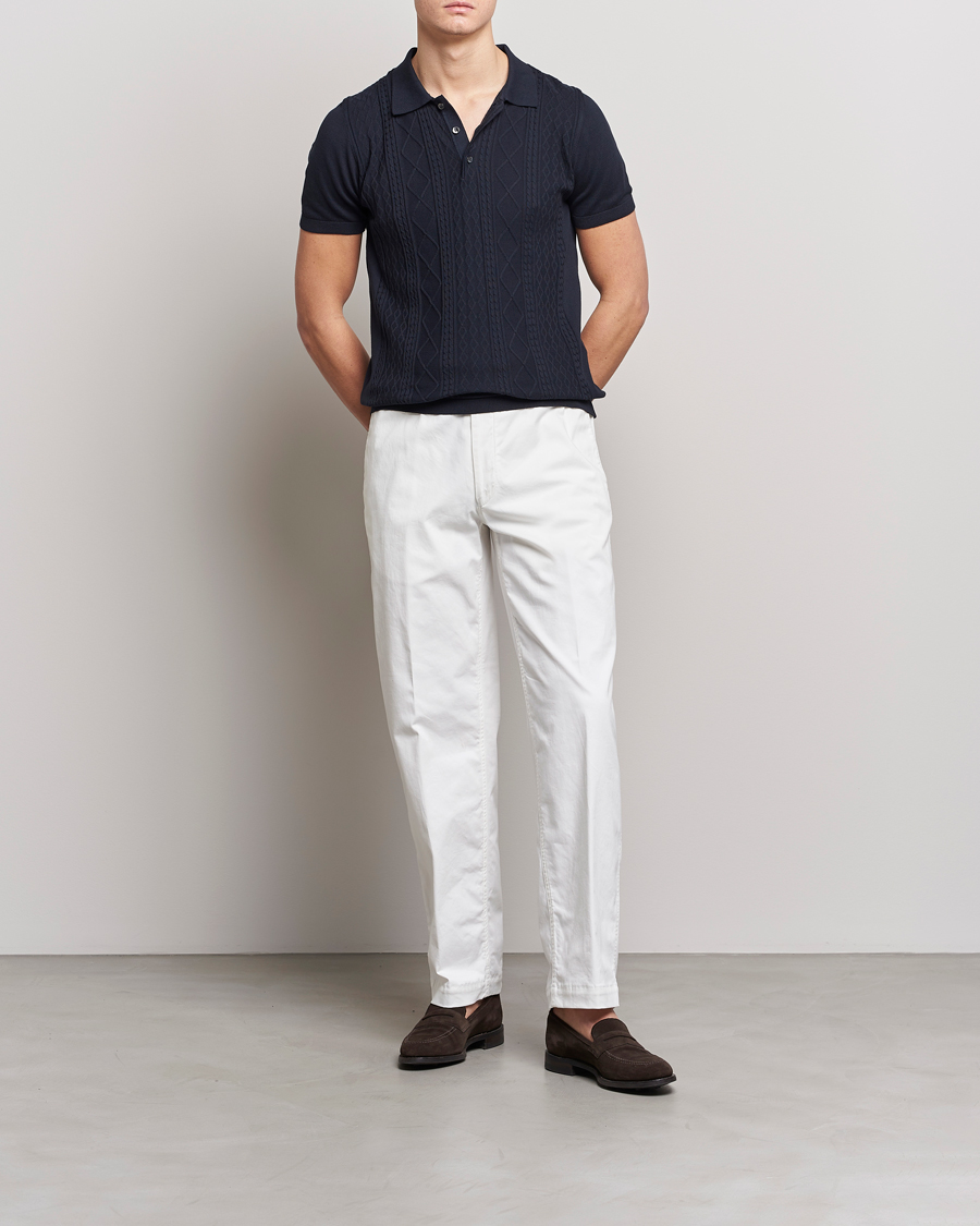 Uomini | Polo | Oscar Jacobson | Bard Short Sleeve Structured Cotton Polo Navy