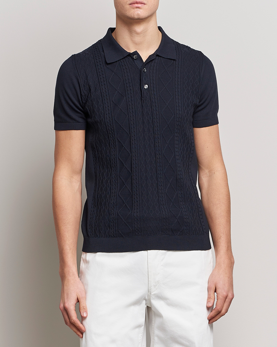 Uomini | Polo | Oscar Jacobson | Bard Short Sleeve Structured Cotton Polo Navy
