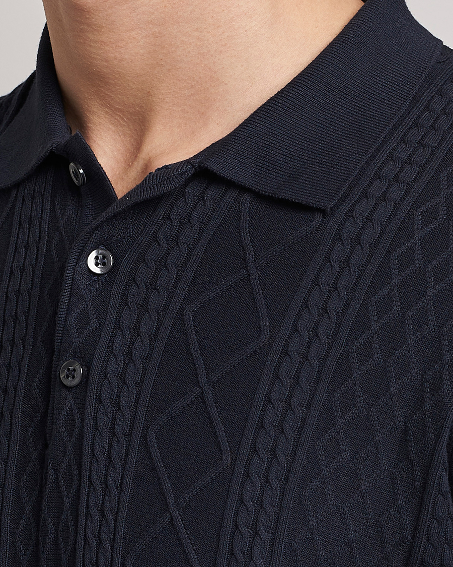 Uomini | Polo | Oscar Jacobson | Bard Short Sleeve Structured Cotton Polo Navy