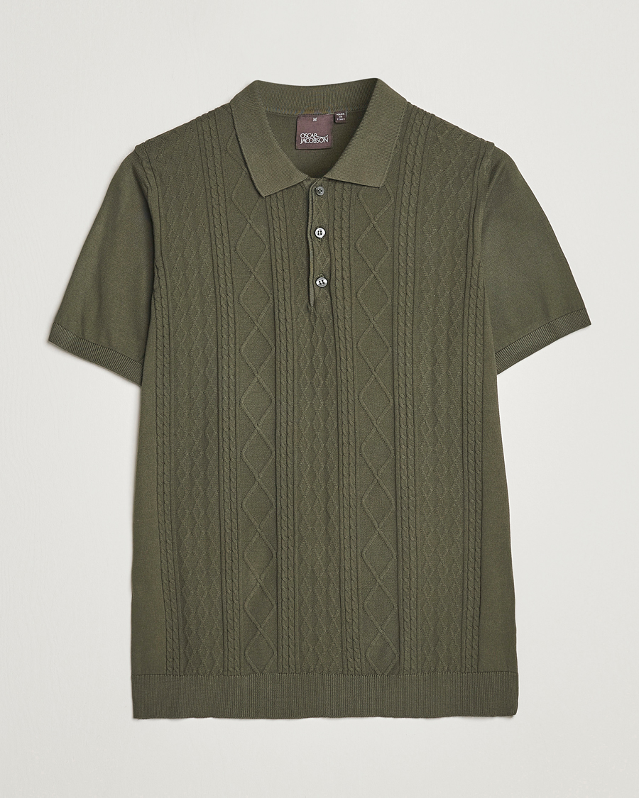 Uomini | Polo | Oscar Jacobson | Bard Short Sleeve Structured Cotton Polo Olive