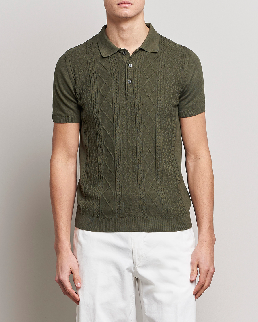 Uomini | Polo | Oscar Jacobson | Bard Short Sleeve Structured Cotton Polo Olive