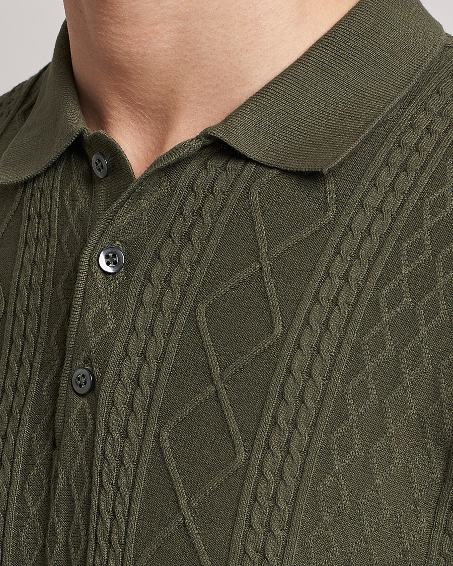 Uomini | Polo | Oscar Jacobson | Bard Short Sleeve Structured Cotton Polo Olive