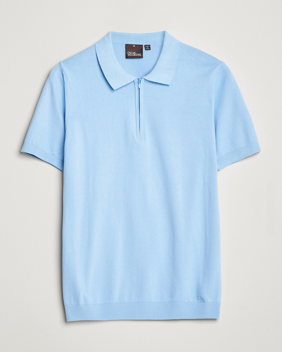 Uomini | Polo | Oscar Jacobson | Otto Short Sleeve Zip Polo Light Blue