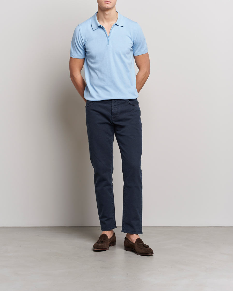 Uomini | Polo | Oscar Jacobson | Otto Short Sleeve Zip Polo Light Blue