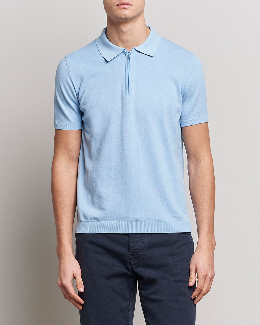 Uomini | Polo | Oscar Jacobson | Otto Short Sleeve Zip Polo Light Blue