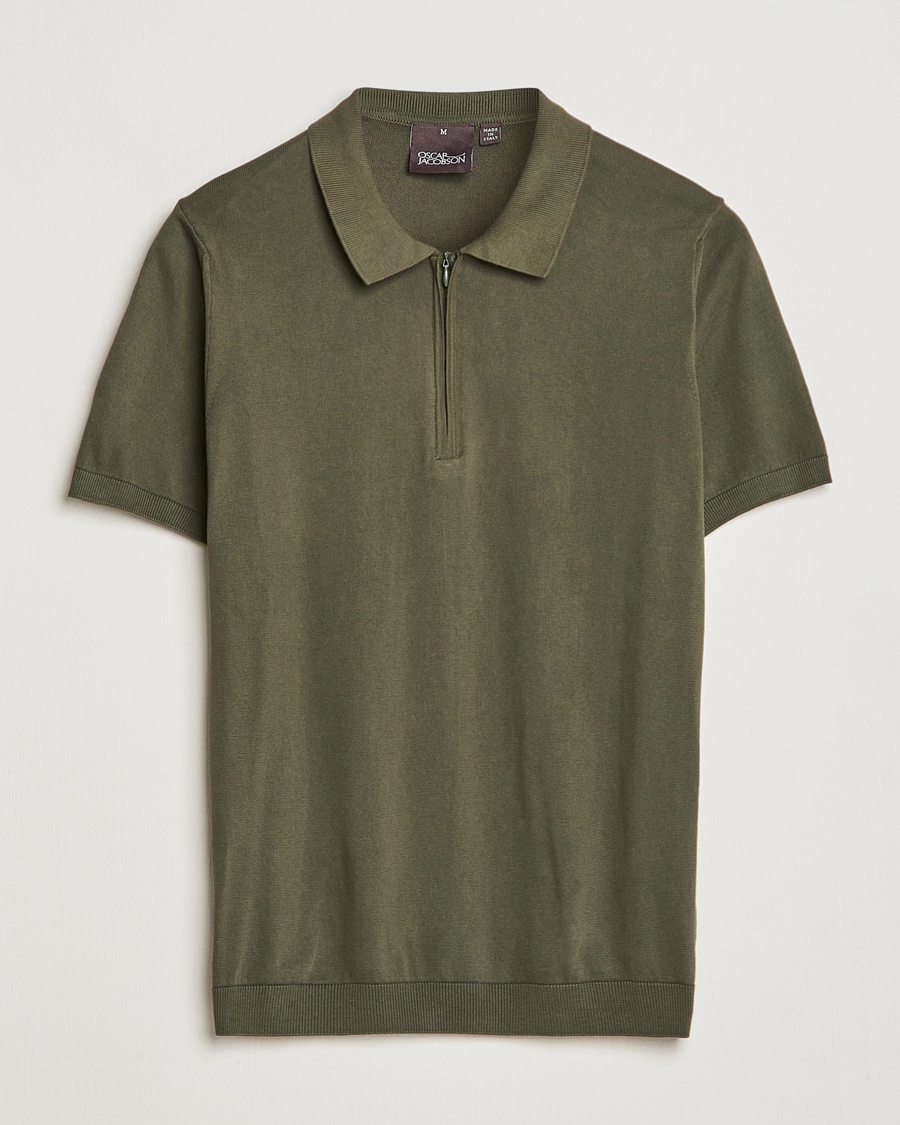 Uomini | Polo | Oscar Jacobson | Otto Short Sleeve Zip Polo Olive
