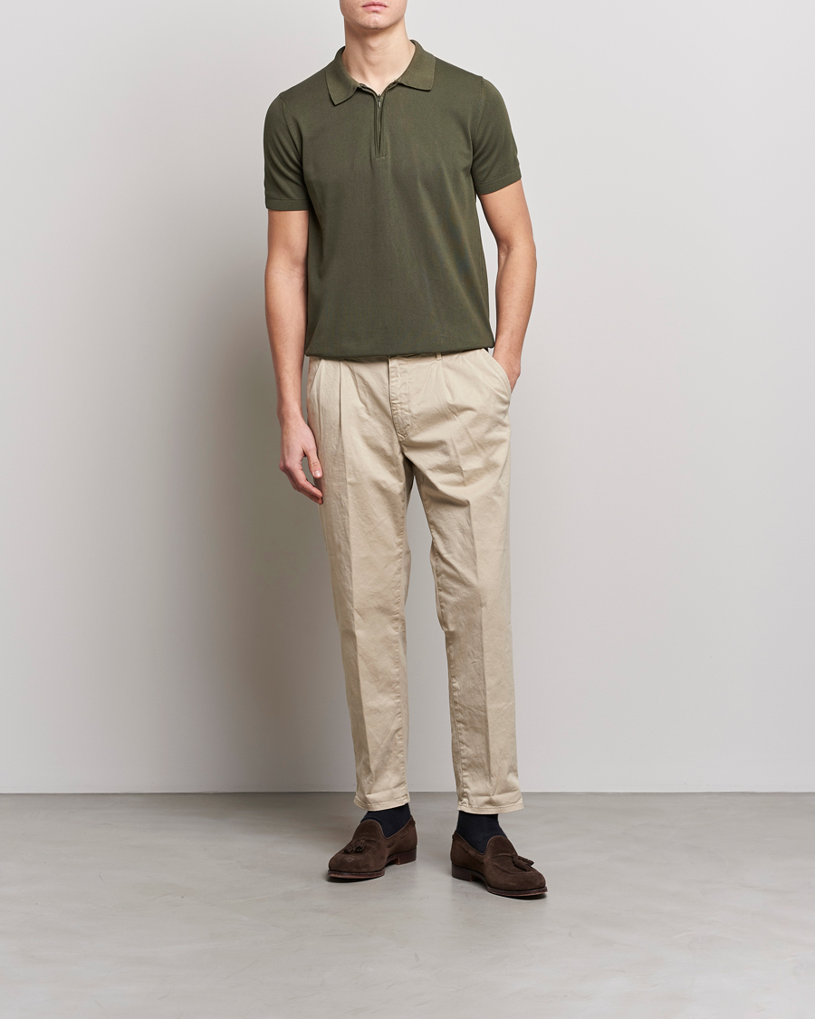 Uomini | Polo | Oscar Jacobson | Otto Short Sleeve Zip Polo Olive