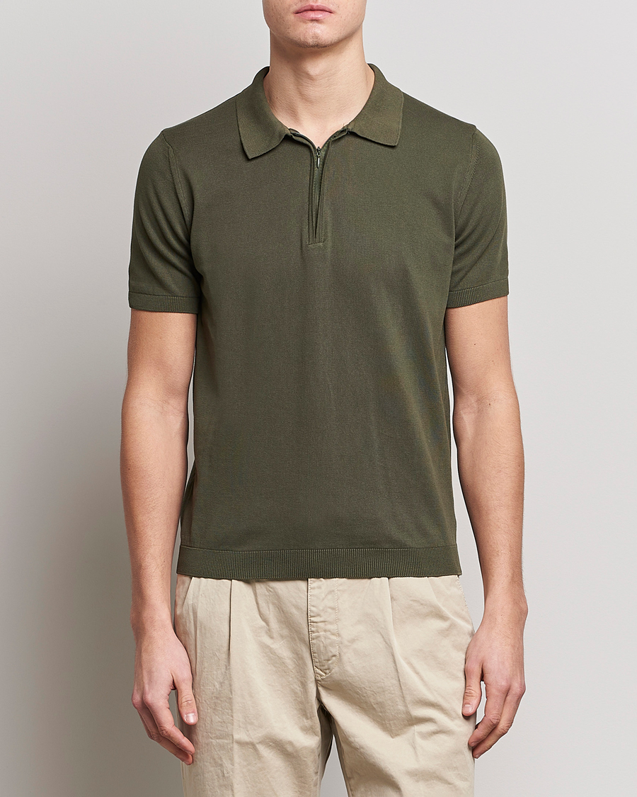 Uomini | Polo | Oscar Jacobson | Otto Short Sleeve Zip Polo Olive