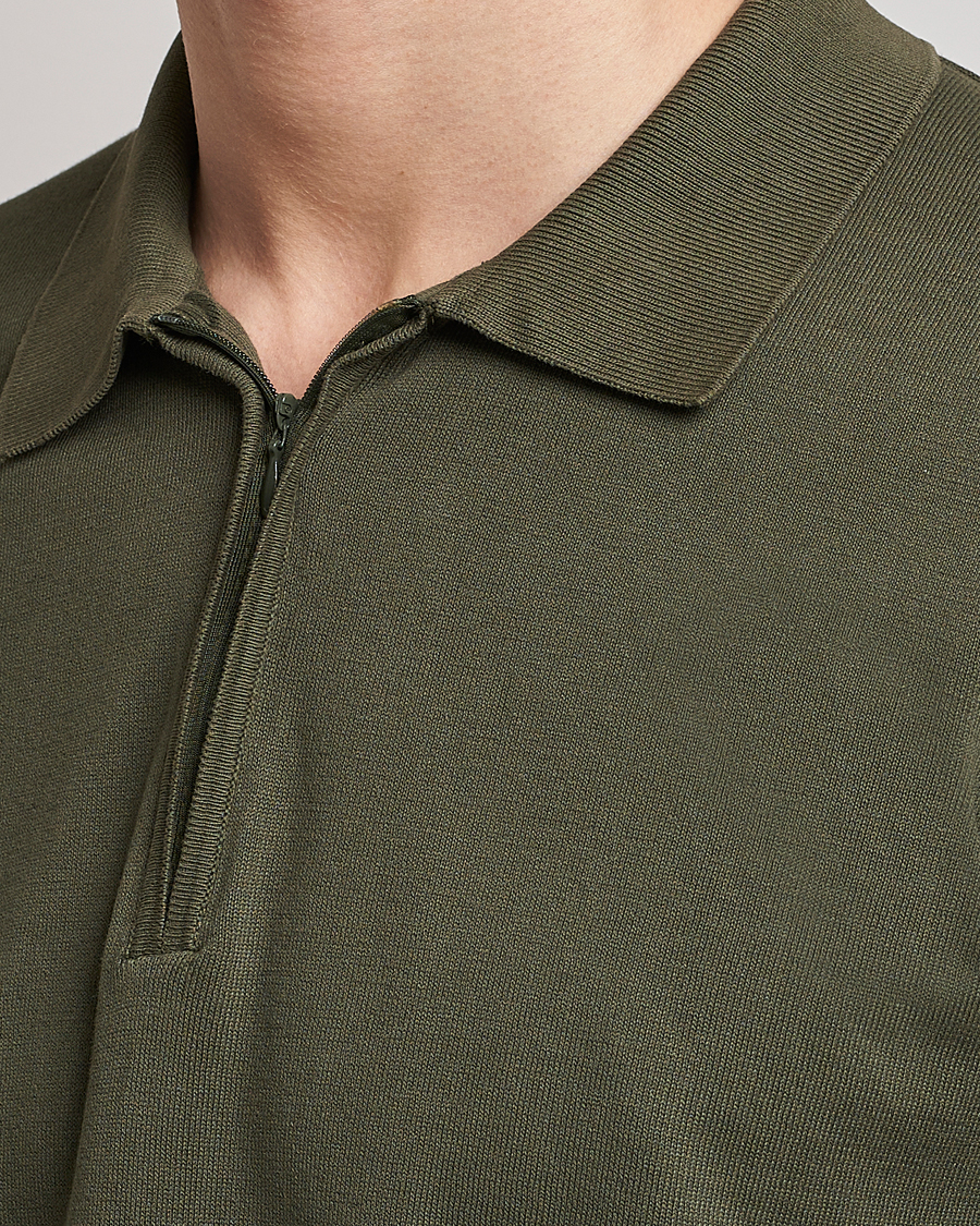 Uomini | Polo | Oscar Jacobson | Otto Short Sleeve Zip Polo Olive