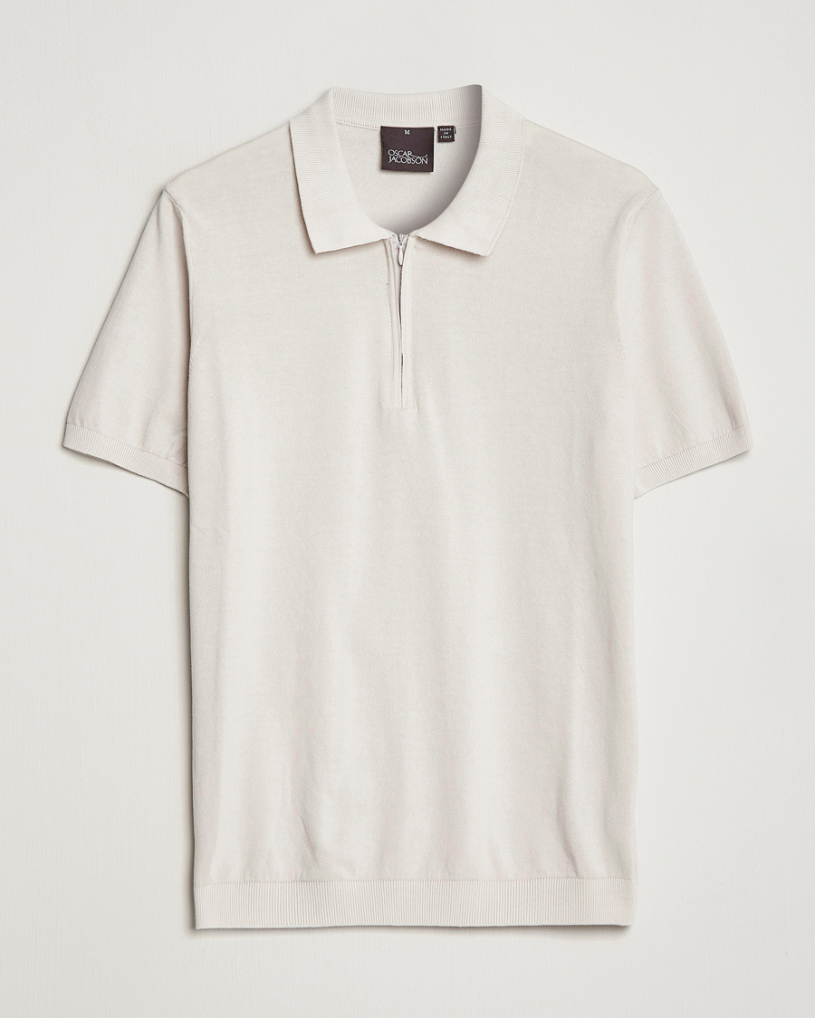 Uomini | Polo | Oscar Jacobson | Otto Short Sleeve Zip Polo Creme