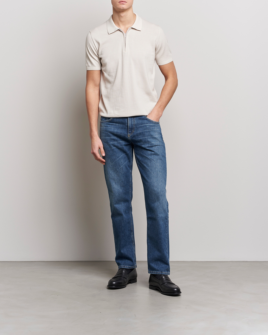 Uomini | Polo | Oscar Jacobson | Otto Short Sleeve Zip Polo Creme