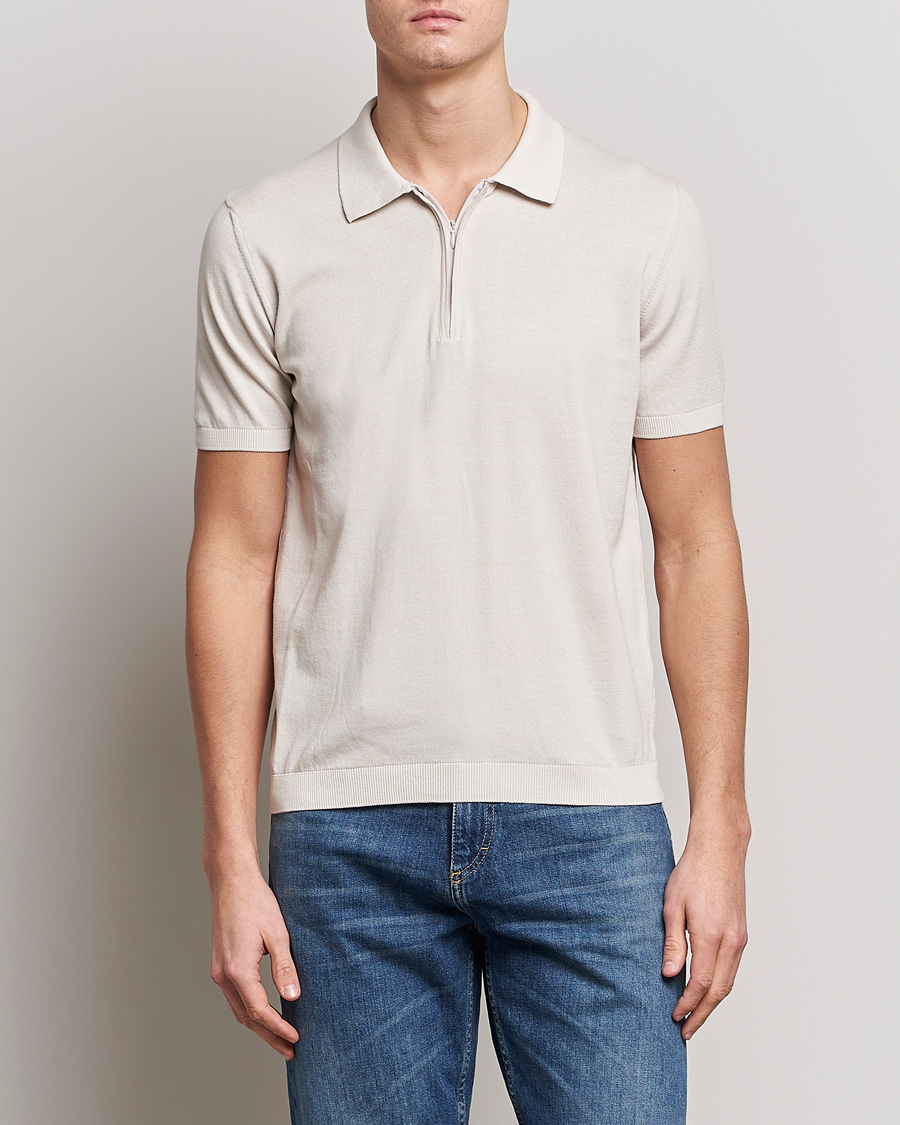 Uomini | Polo | Oscar Jacobson | Otto Short Sleeve Zip Polo Creme