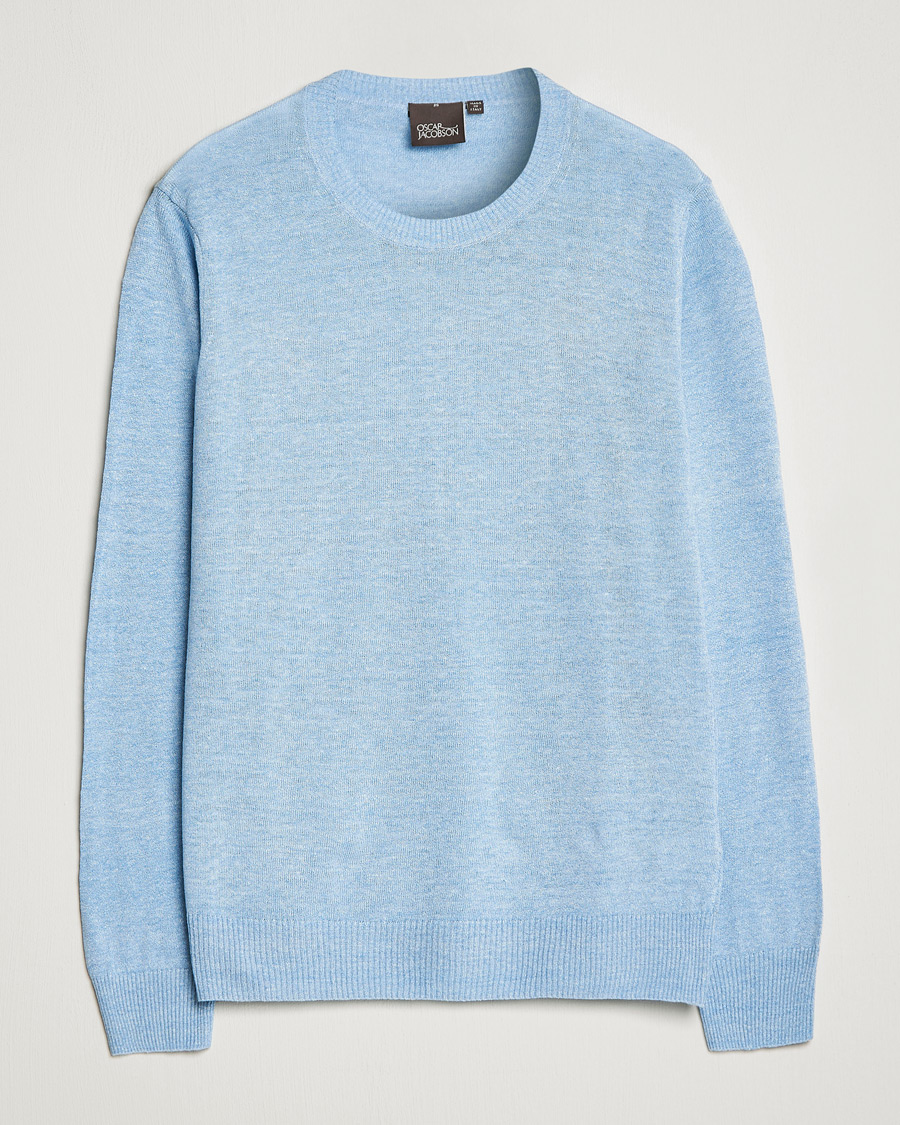 Uomini | Maglieria | Oscar Jacobson | Valter Linen/Cotton Crew Neck Light Blue