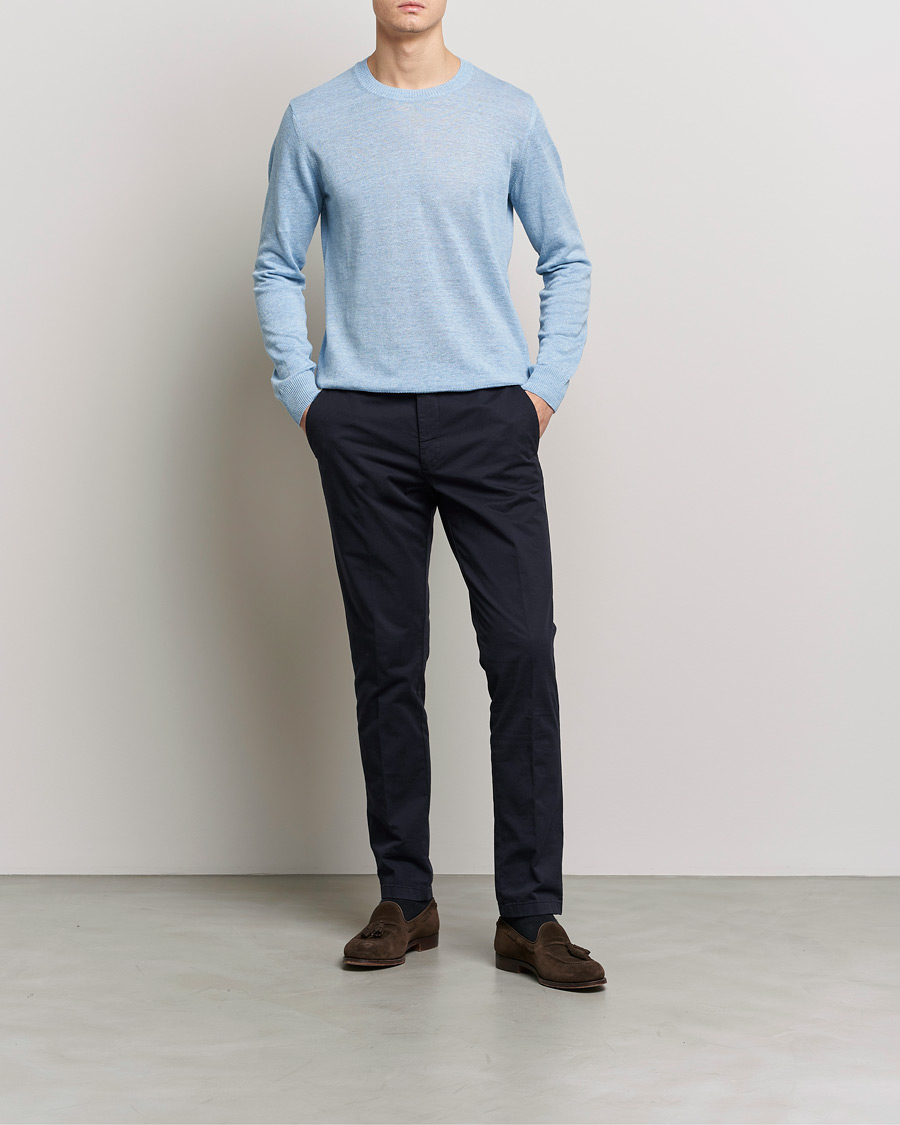 Uomini | Maglieria | Oscar Jacobson | Valter Linen/Cotton Crew Neck Light Blue