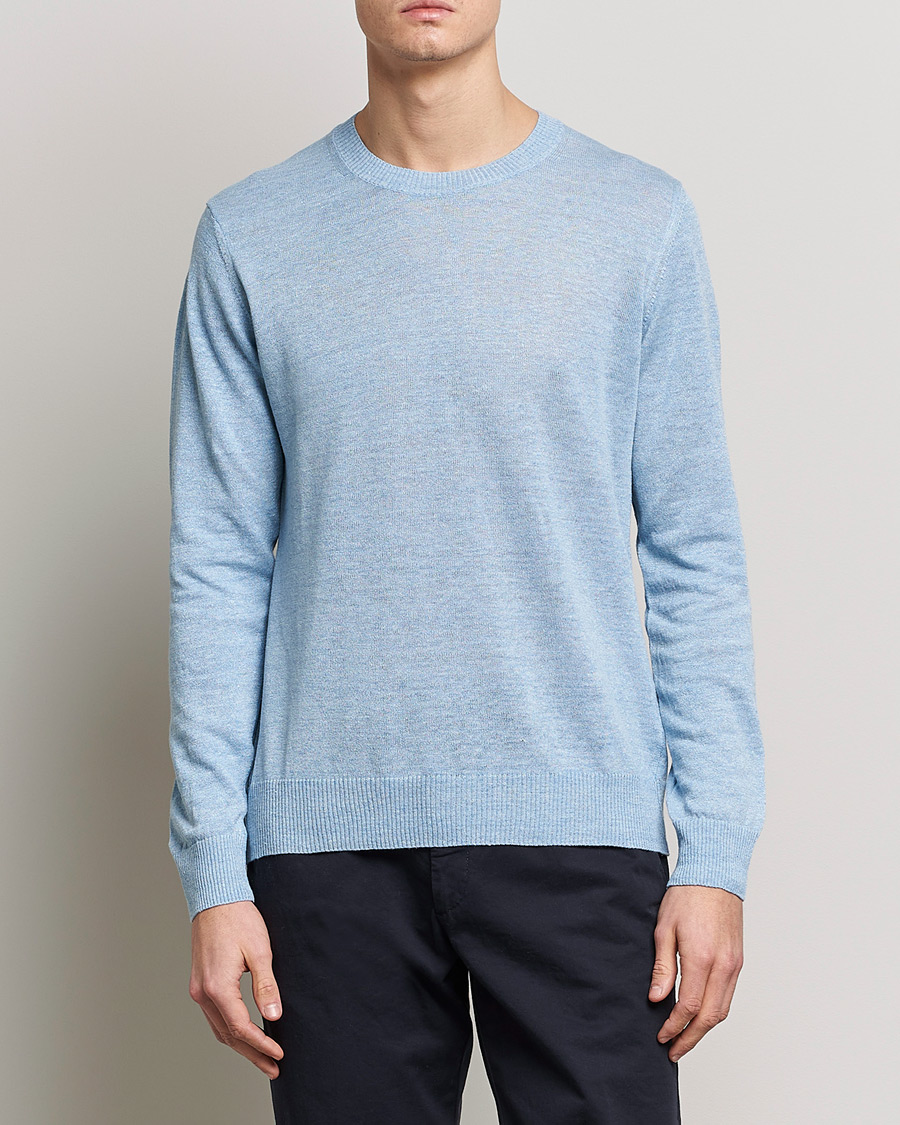 Uomini | Maglieria | Oscar Jacobson | Valter Linen/Cotton Crew Neck Light Blue