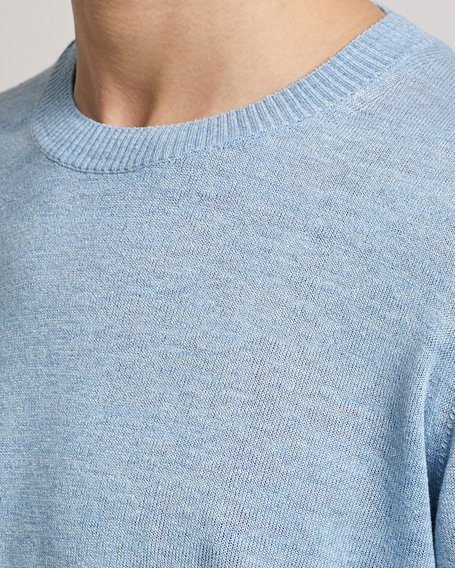 Uomini | Maglieria | Oscar Jacobson | Valter Linen/Cotton Crew Neck Light Blue