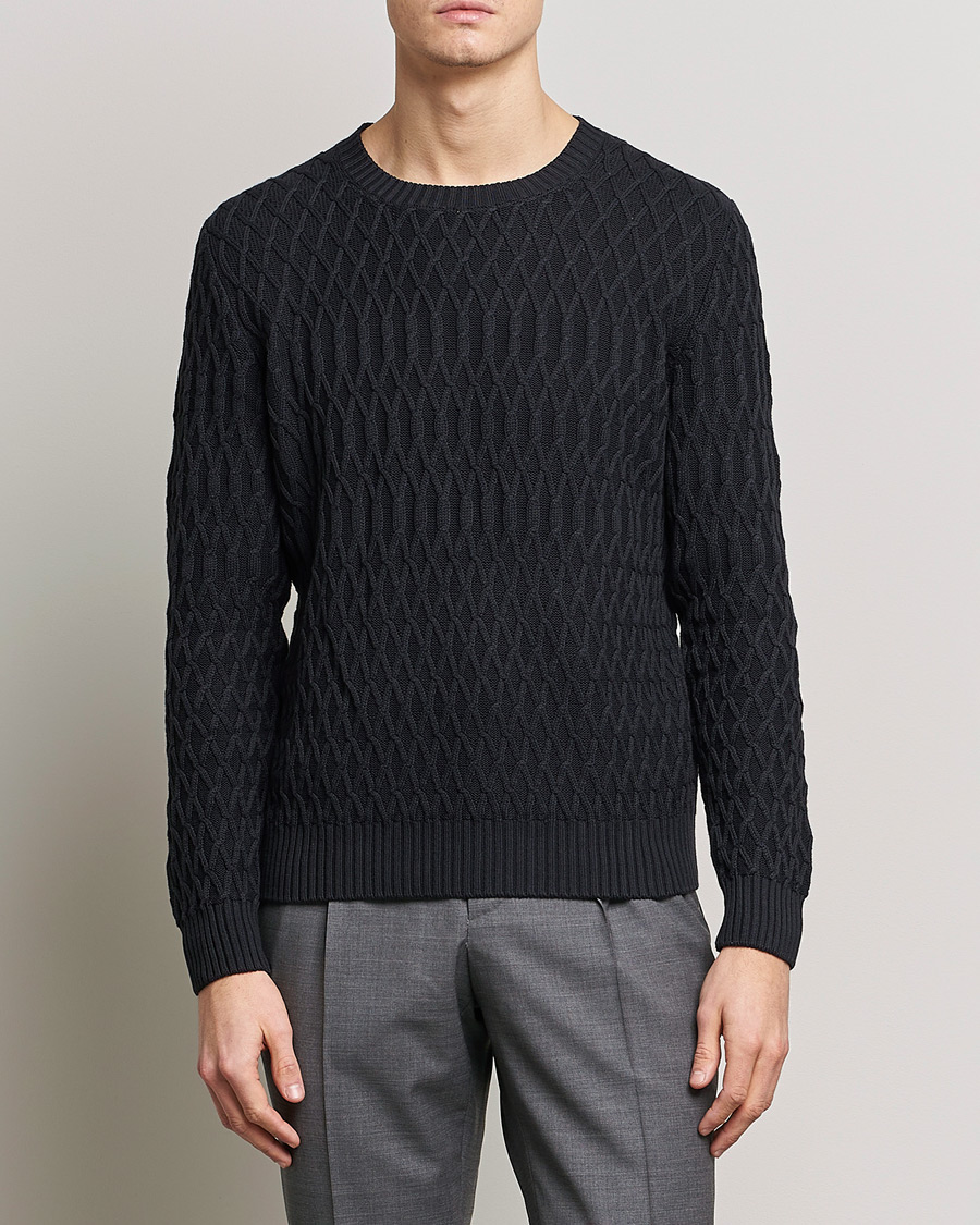 Uomini | Maglieria | Oscar Jacobson | Cotton Fisherman Sweatshirt Navy