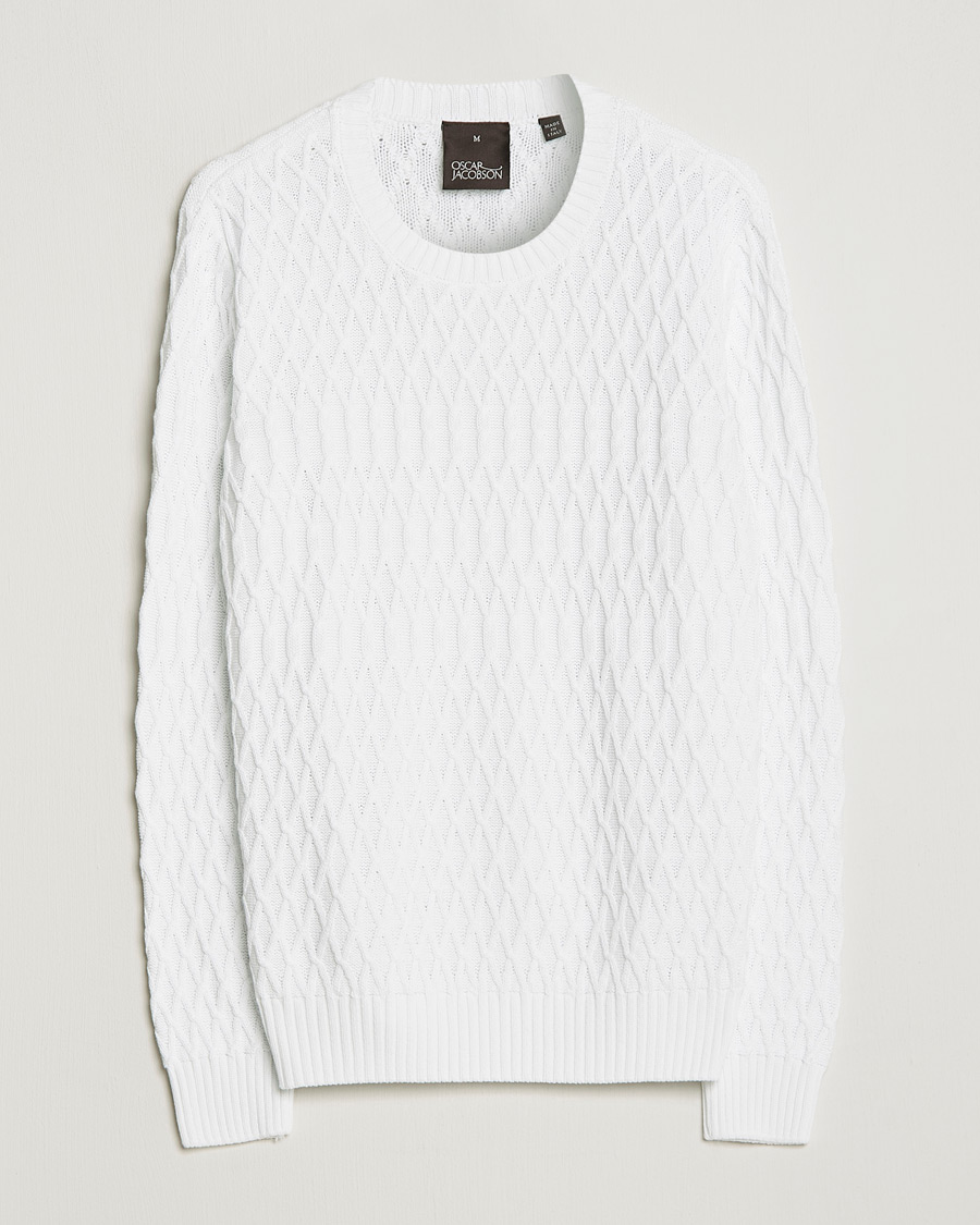 Uomini | Maglieria | Oscar Jacobson | Cotton Fisherman Sweatshirt White