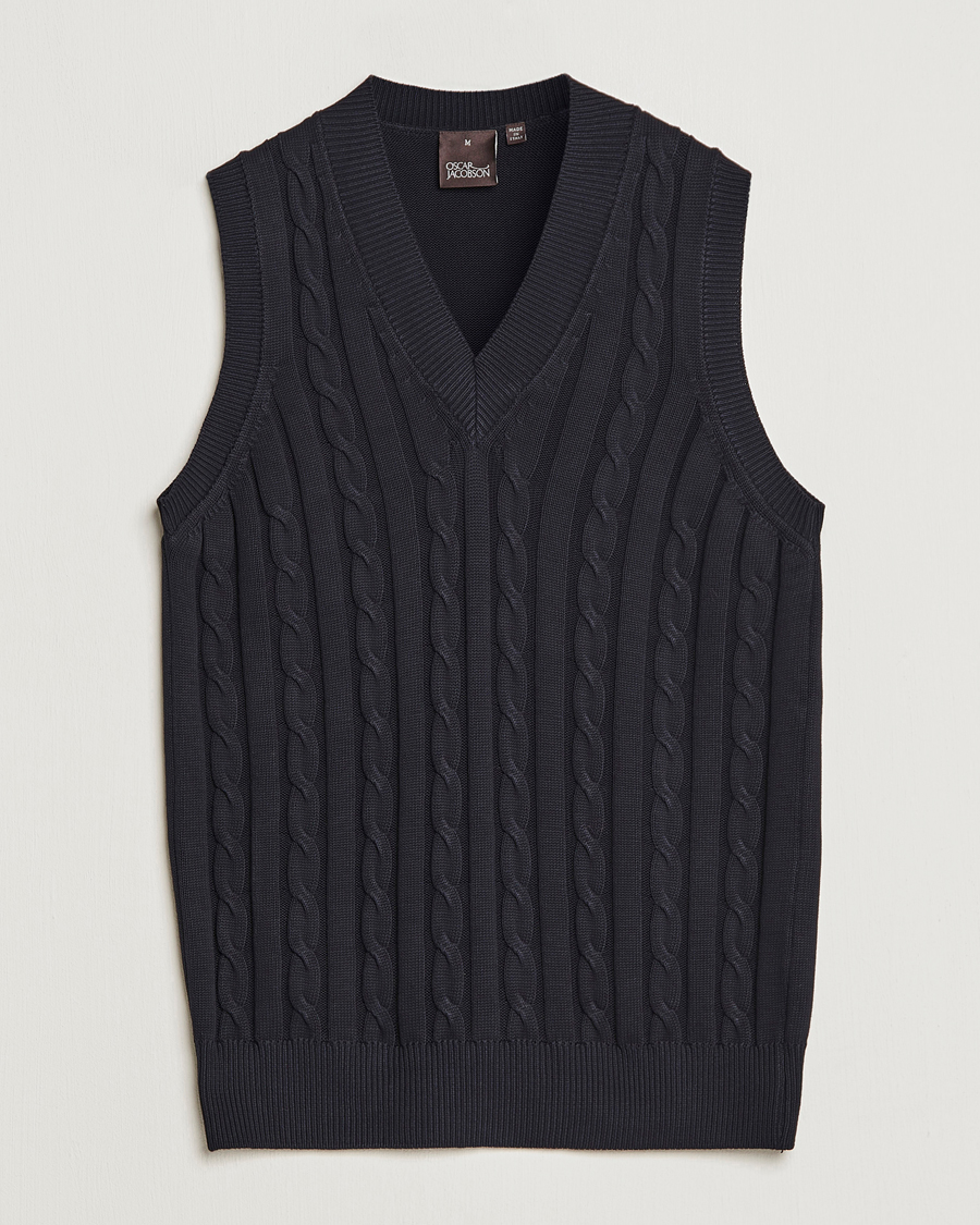 Uomini | Maglieria | Oscar Jacobson | Lucas Cable Knitted Vest Navy