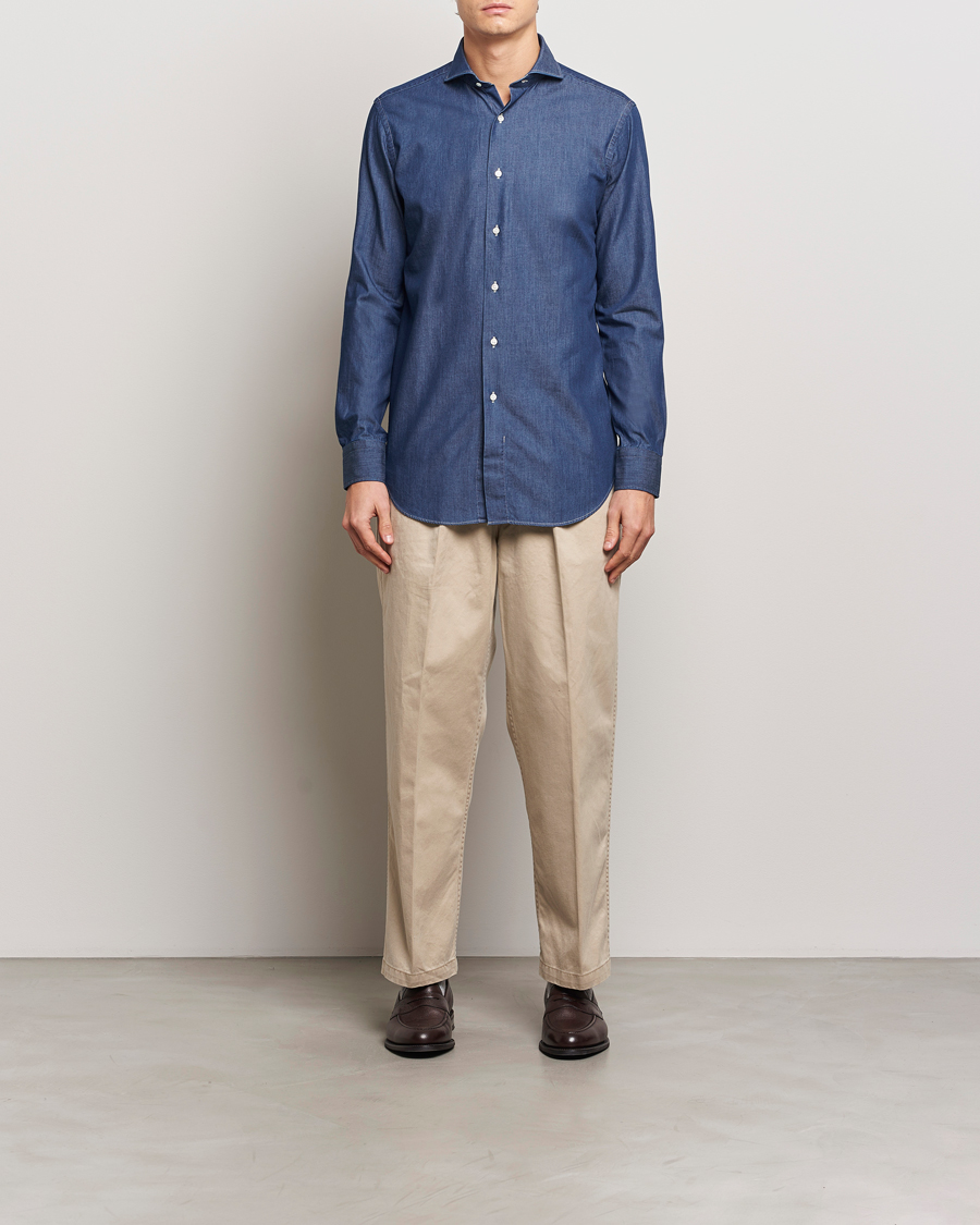 Uomini | Camicie | Kamakura Shirts | Slim Fit Denim Shirt Dark Indigo