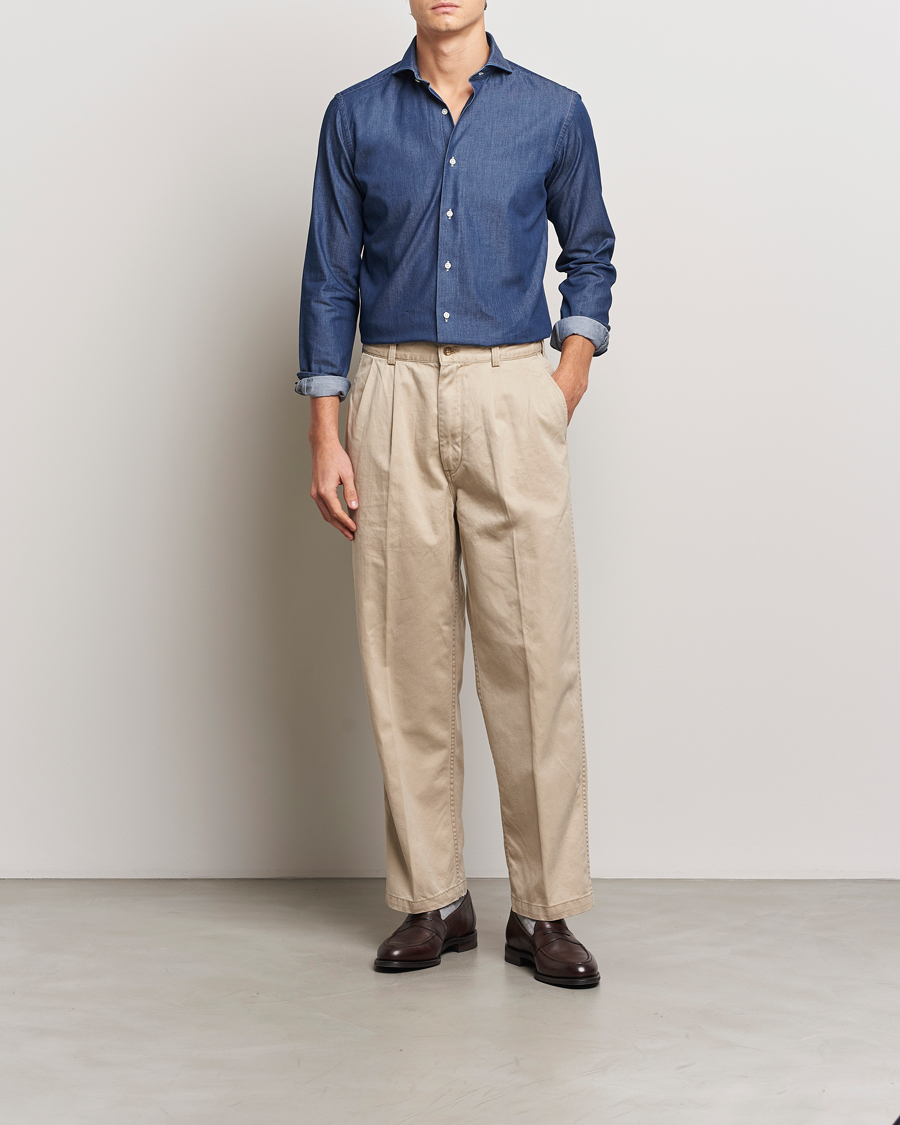 Uomini | Camicie | Kamakura Shirts | Slim Fit Denim Shirt Dark Indigo