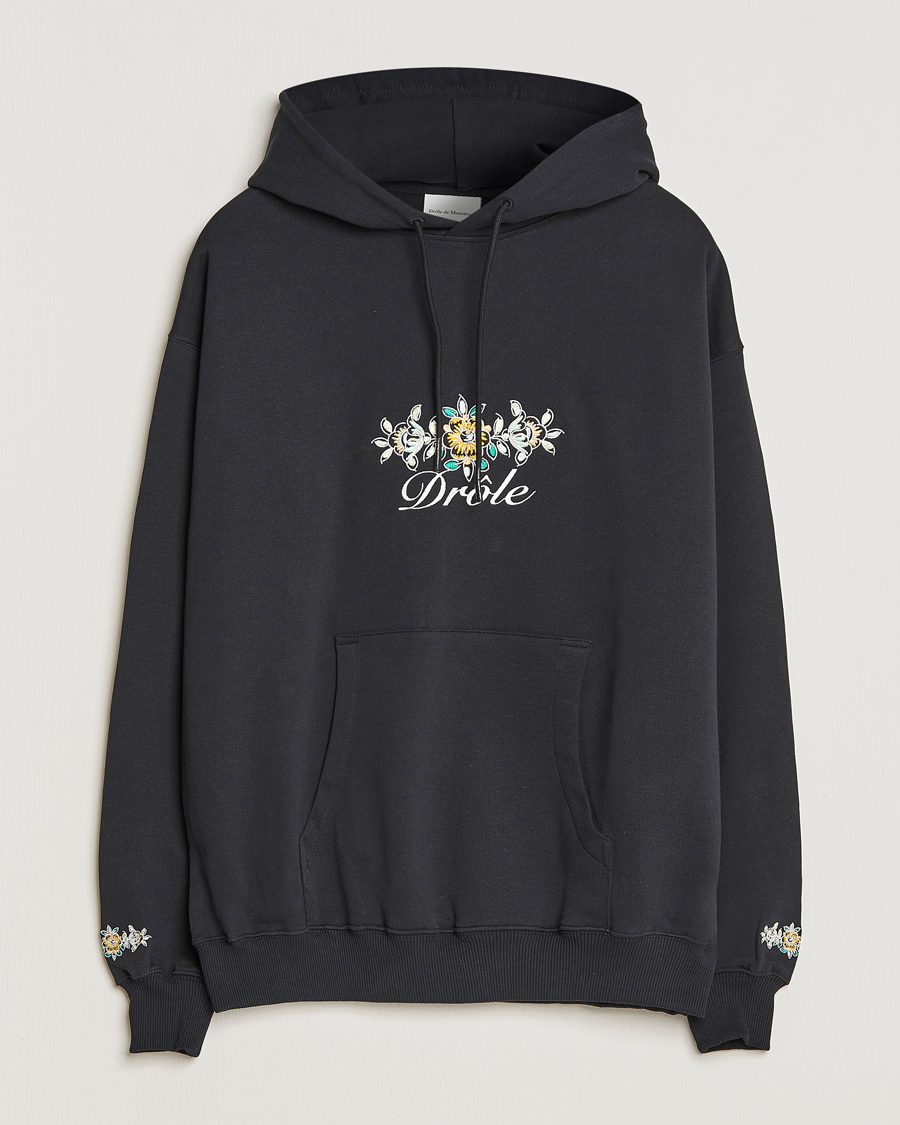 Uomini | Maglieria | Drôle de Monsieur | Fleur Embroidered Hoodie Black
