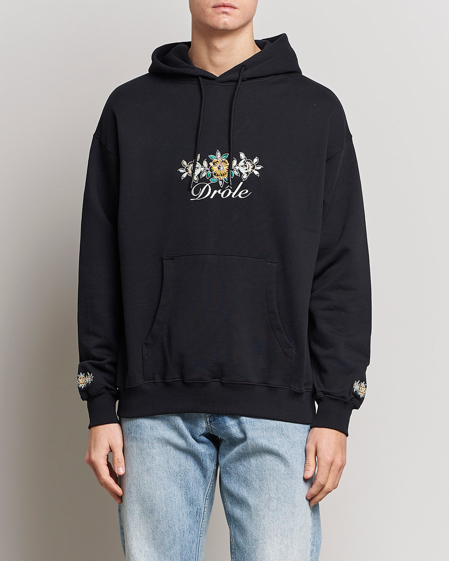 Uomini | Maglieria | Drôle de Monsieur | Fleur Embroidered Hoodie Black
