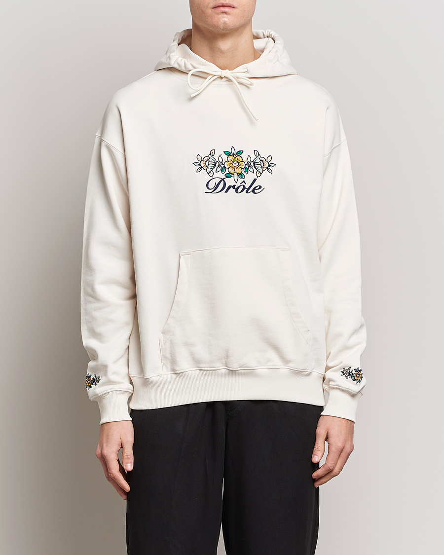 Uomini | Maglieria | Drôle de Monsieur | Fleur Embroidered Hoodie Off White