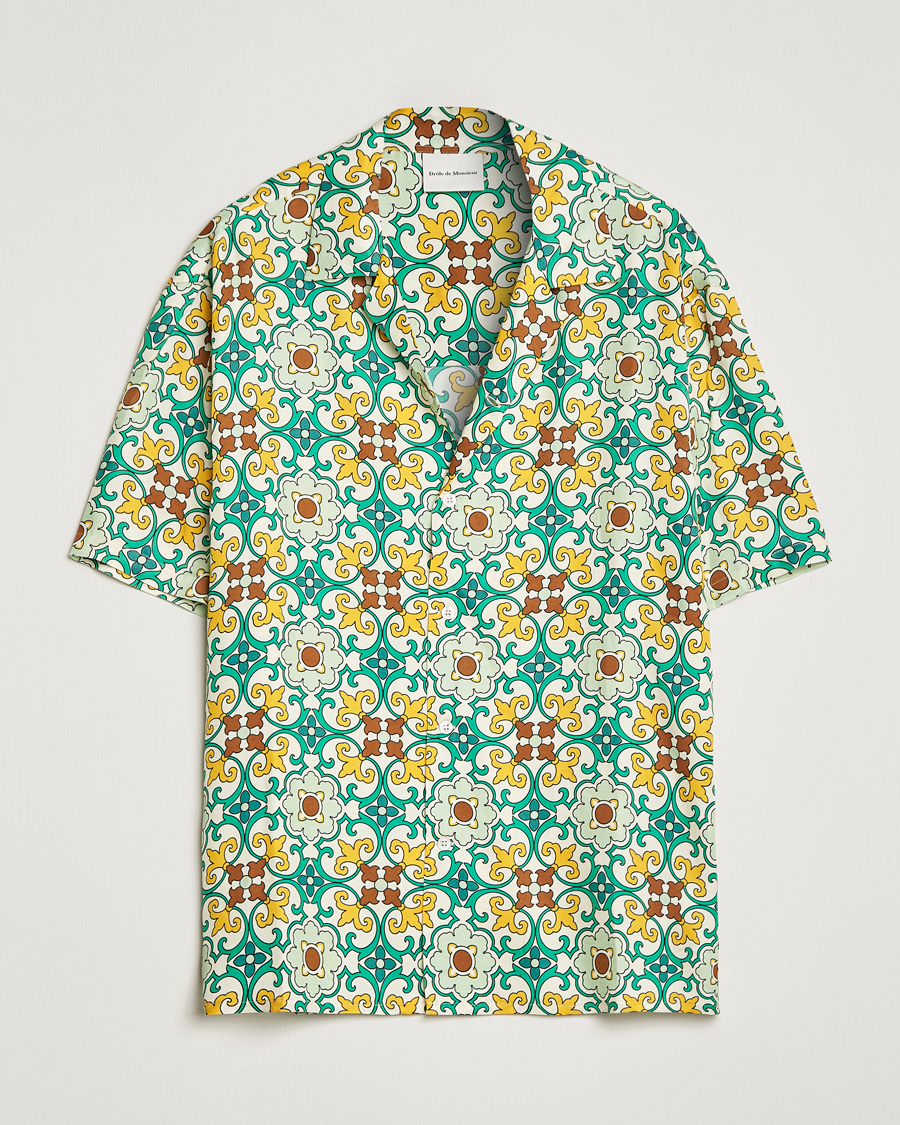 Uomini | Camicie | Drôle de Monsieur | Ornaments Print Bowling Shirt Yellow/Green