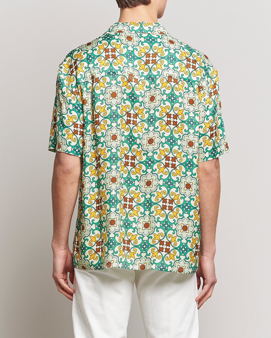 Uomini | Camicie | Drôle de Monsieur | Ornaments Print Bowling Shirt Yellow/Green