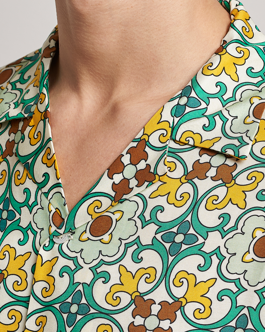 Uomini | Camicie | Drôle de Monsieur | Ornaments Print Bowling Shirt Yellow/Green