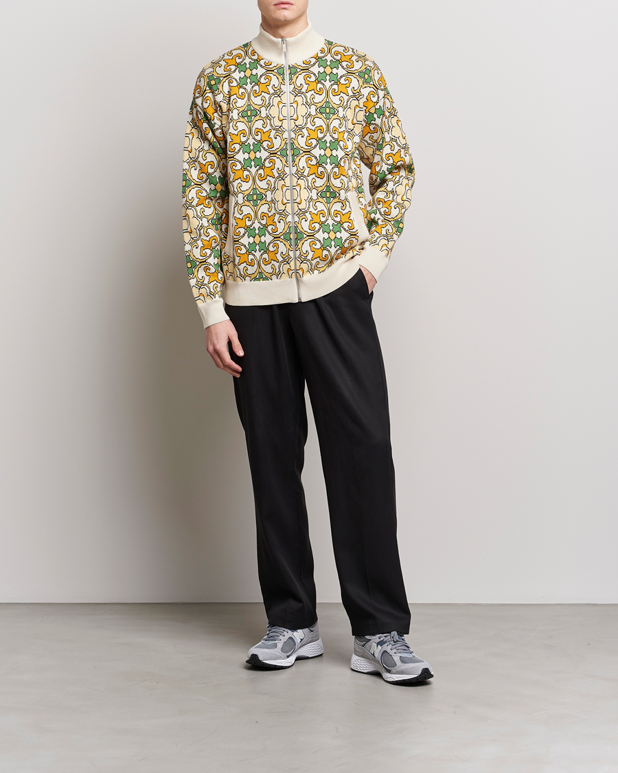 Uomini | Giacche | Drôle de Monsieur | Jacquard Ornaments Zip Blouson Yellow/Green