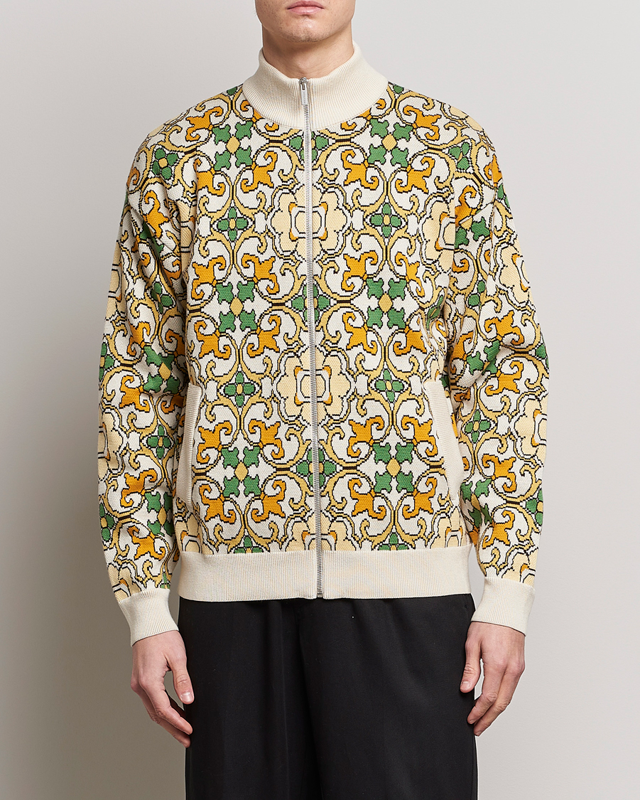 Uomini | Giacche | Drôle de Monsieur | Jacquard Ornaments Zip Blouson Yellow/Green