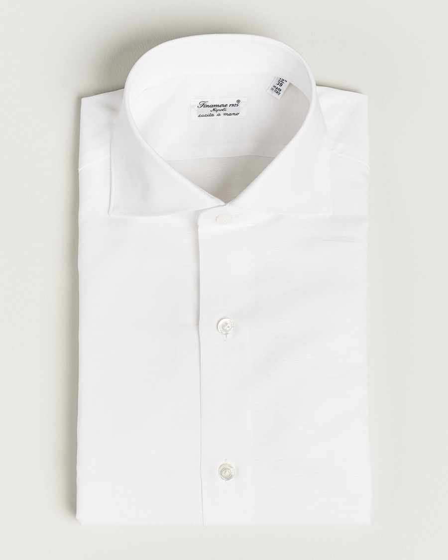 Uomini | Camicie | Finamore Napoli | Milano Slim Linen Dress Shirt White