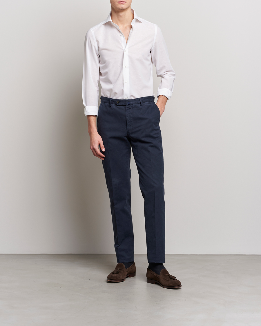 Uomini | Camicie | Finamore Napoli | Milano Slim Linen Dress Shirt White
