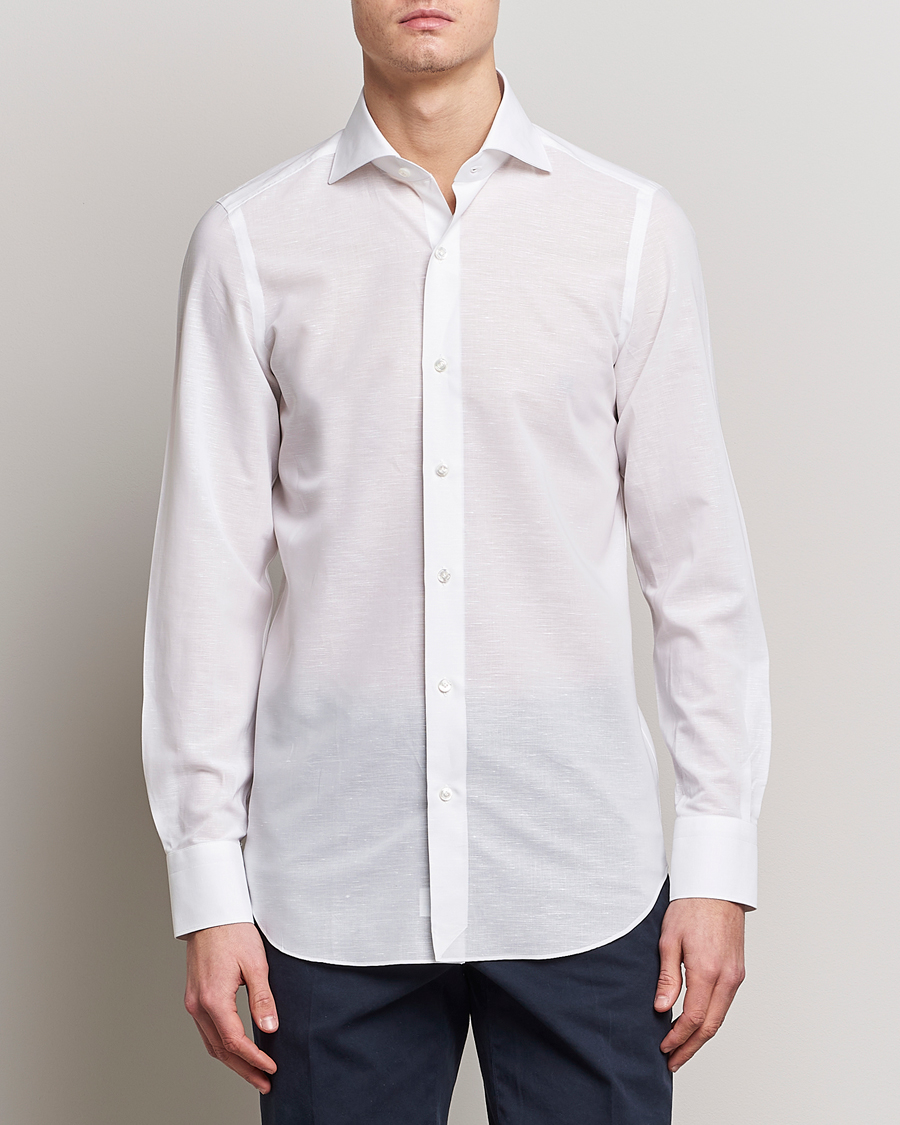 Uomini | Camicie | Finamore Napoli | Milano Slim Linen Dress Shirt White