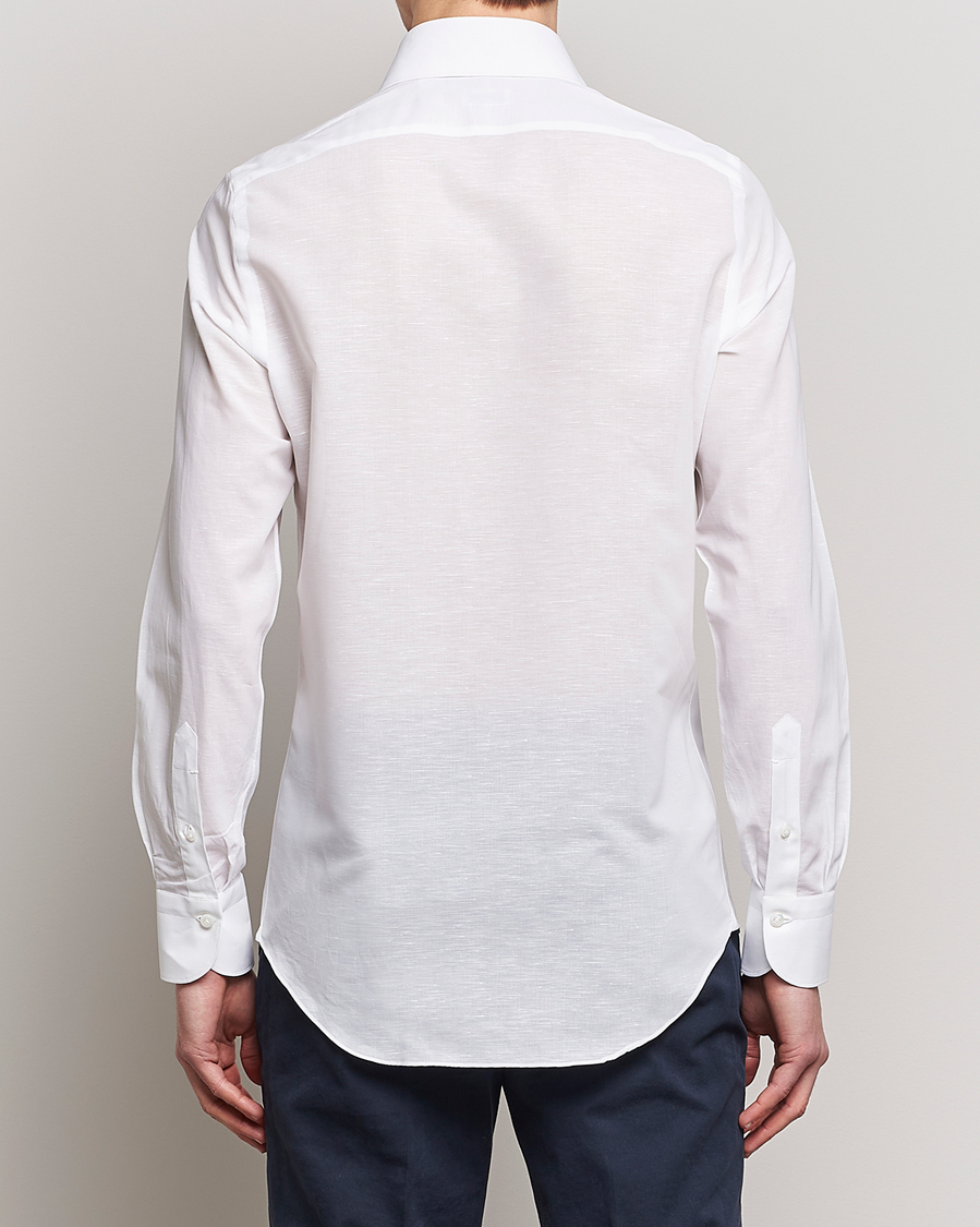 Uomini | Camicie | Finamore Napoli | Milano Slim Linen Dress Shirt White