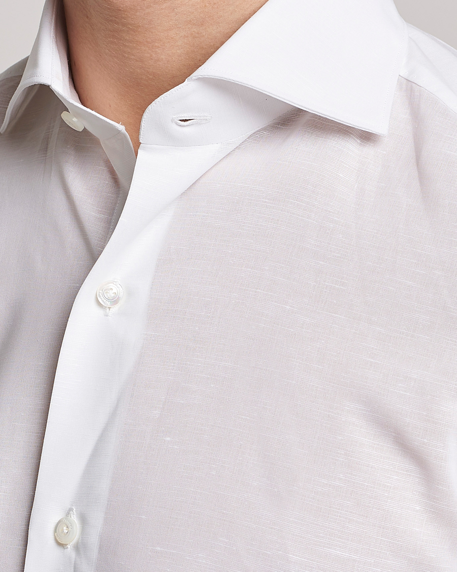 Uomini | Camicie | Finamore Napoli | Milano Slim Linen Dress Shirt White