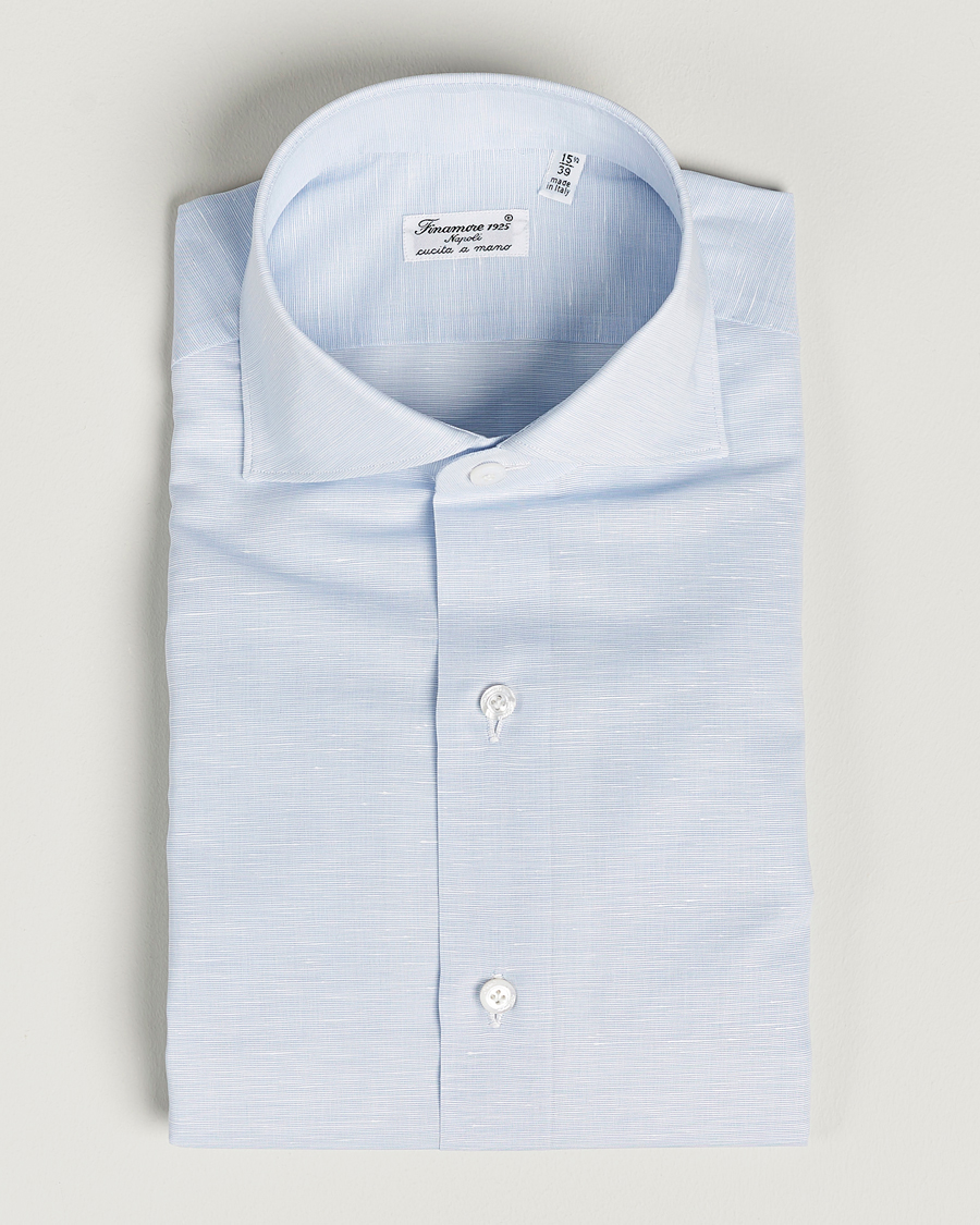 Uomini | Camicie | Finamore Napoli | Milano Slim Linen Dress Shirt Light Blue