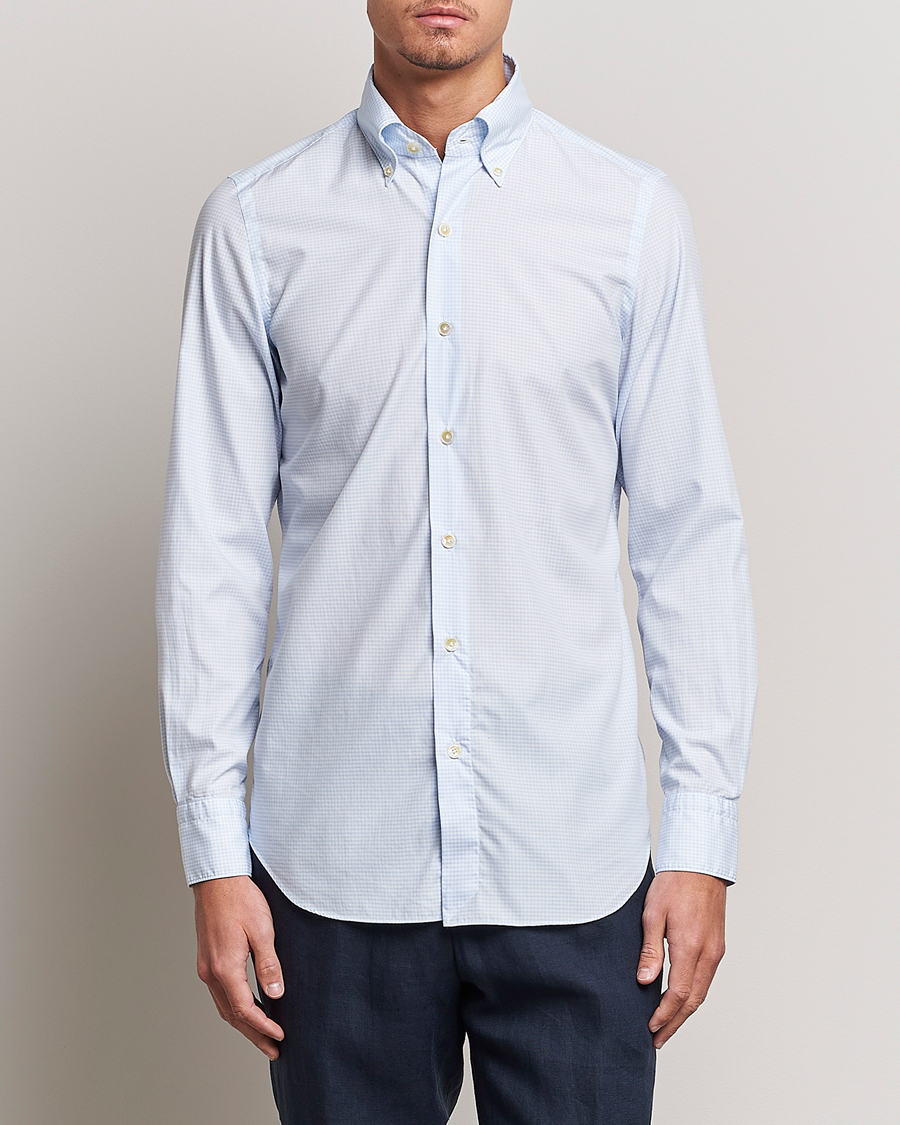 Uomini | Camicie | Finamore Napoli | Milano Slim Washed Dress Shirt Light Blue Check
