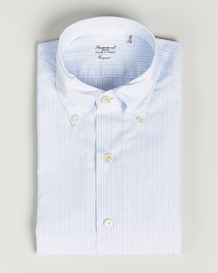 Uomini | Camicie | Finamore Napoli | Milano Slim Washed Dress Shirt Light Blue Stripe